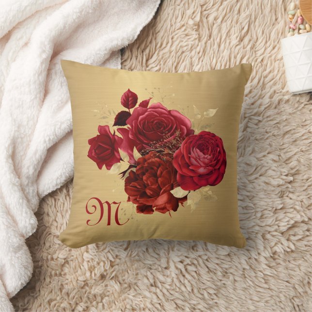 Chic Red Gold Monogram Einfaches Erste individuell Kissen (Decke)