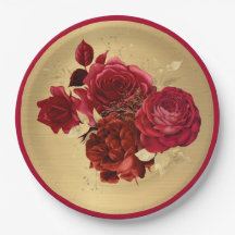 Chic Red Gold Rose Floral