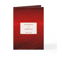 Chic Red Gold Squares Anpassbare Bifold Wedding