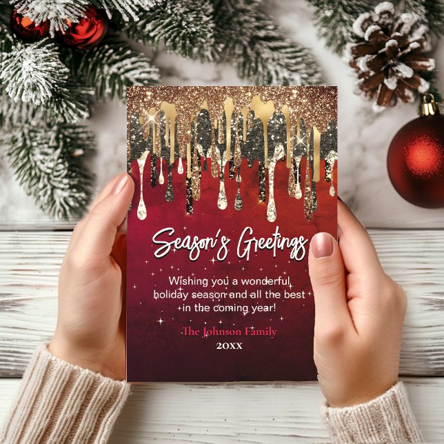 Chic Red Gold Tropfen Weihnachts-Neujahr Gruß Karte (Von Creator hochgeladen)
