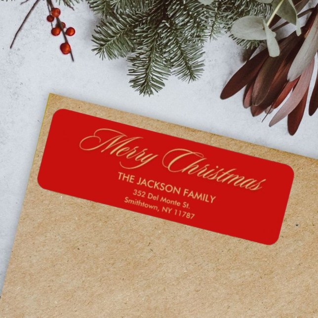 Chic Red & Gold WeihnachtsskriptRücksendeadresse (Von Creator hochgeladen)