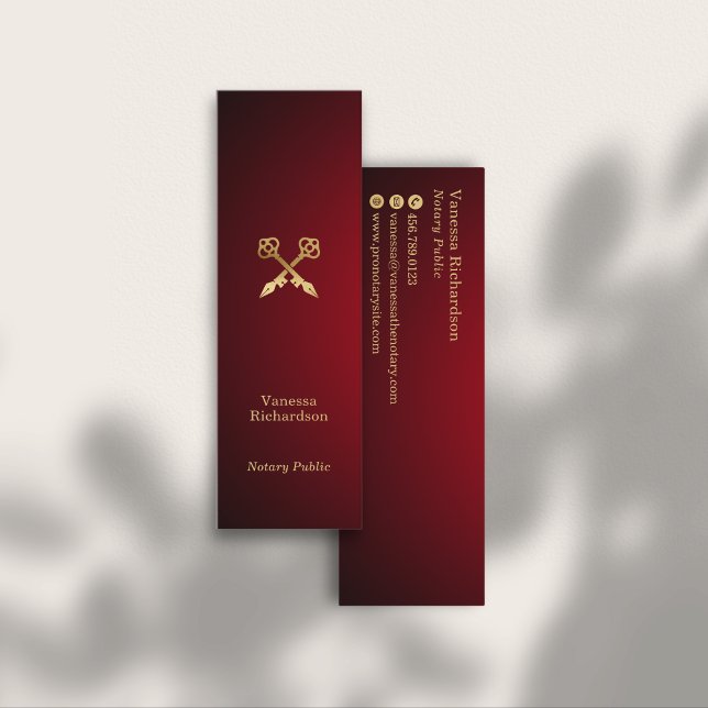 Chic Red Gradient Gold Notary Key Mini Visitenkarte (Von Creator hochgeladen)