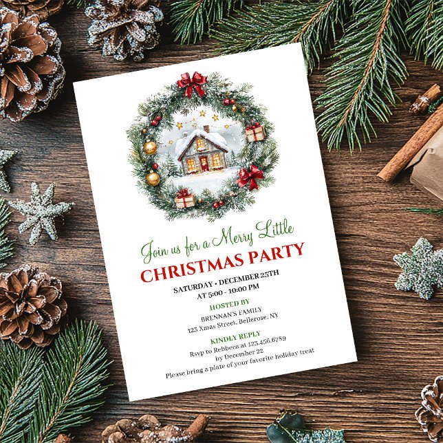 Chic Red Green Holiday Scene Party Invitation Card Einladung (Chic Red Green Holiday Scene Party Invitation Card)