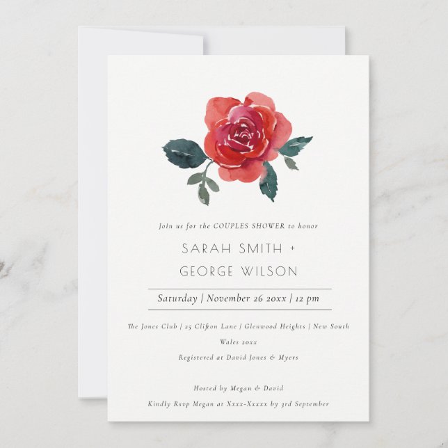 CHIC RED GREEN ROSE FLORAL COUPLES SHOWITE DANKESKARTE (Vorderseite)