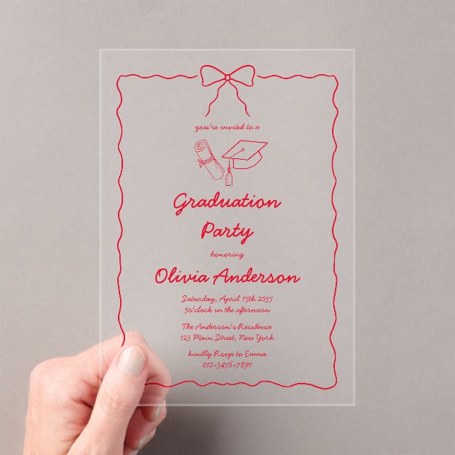 Chic Red Hand Gezeichnet Bow Squiggle Graduation P Acryleinladungen (Insitu (Handheld))