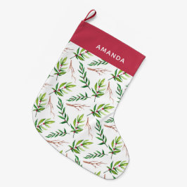 Chic Red Holly Verlasse Pattern Holiday Personalis Großer Weihnachtsstrumpf