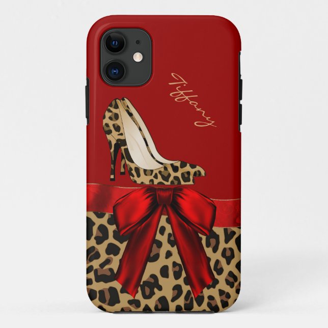 Chic Red & Jaguar Print Case-Mate iPhone Hülle (Rückseite)