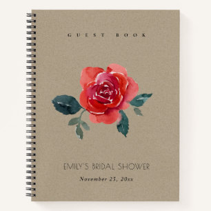CHIC RED KRAFT ROSE FLORAL BRAUTPARTY GUESTBUCH NOTIZBUCH