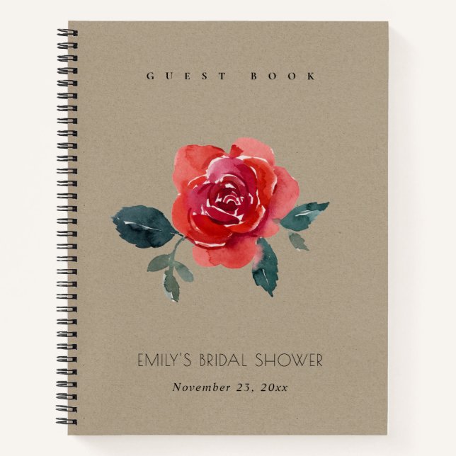 CHIC RED KRAFT ROSE FLORAL BRAUTPARTY GUESTBUCH NOTIZBUCH (Vorderseite)