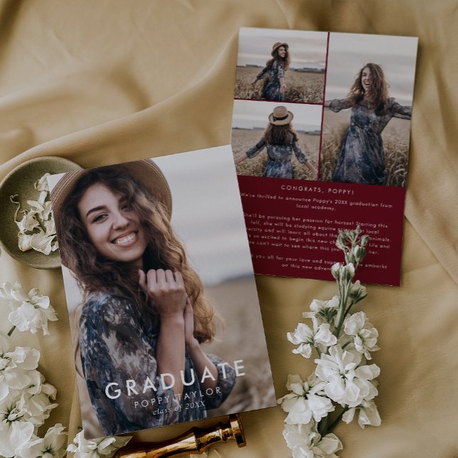 Chic Red Message Foto Collage Abschluss Ankündigung (Von Creator hochgeladen)