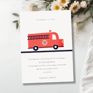 Chic Red Navy Fire Truck Motor Baby Shower Dankeskarte