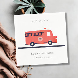 Chic Red Navy Fire Truck Motor Baby Shower Serviette