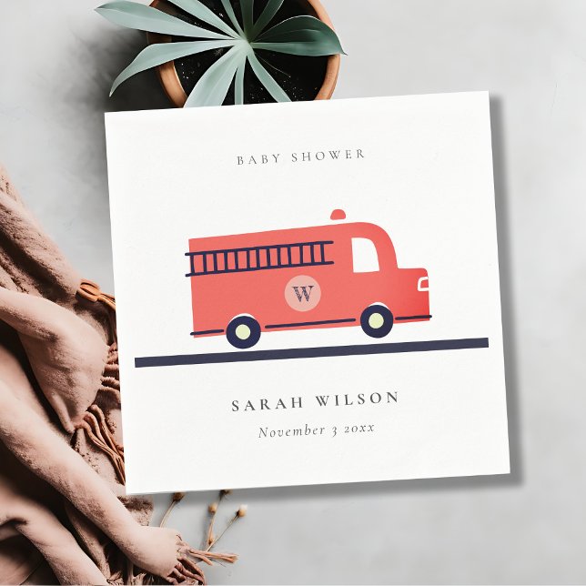Chic Red Navy Fire Truck Motor Baby Shower Serviette (Von Creator hochgeladen)