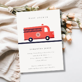Chic Red Navy Fire Truck Motor Baby Showroom Einla Dankeskarte