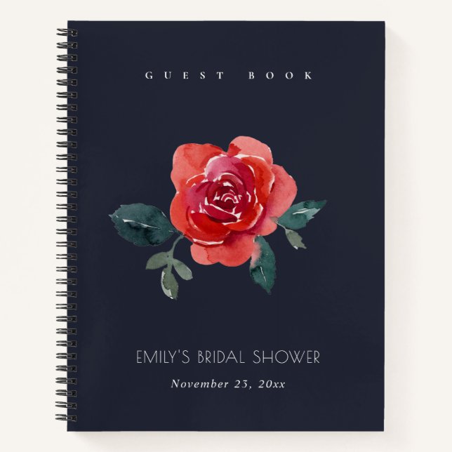 CHIC RED NAVY ROSE FLORAL BRAUTPARTY GUESTBOOK NOTIZBUCH (Vorderseite)
