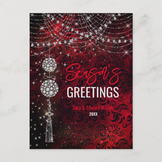 Chic Red Ornaments Glitzer Weihnachten Neues Jahr Postkarte (Vorderseite)
