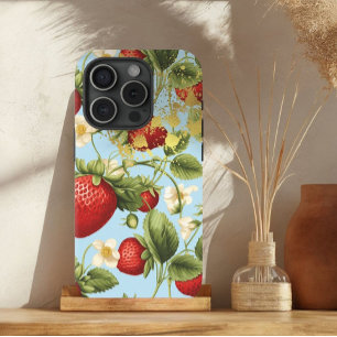 Chic Red, Pastel Blue und Gold Erdbeeren Früchte Case-Mate iPhone Hülle
