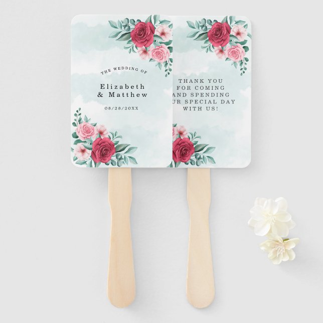 Chic Red Pink Peony Sage Foliage Hochzeit Vielen D Fächer (Vorne und Hinten)