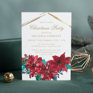 Chic Red Poinsettia Corporate Christmas Party Einladung