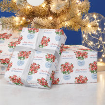 Chic Red Poinsettia Ginger Jar Merry Weihnachten