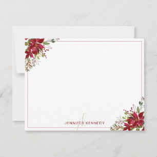 Chic Red Poinsettia Weihnachten Wasserfarben Mitteilungskarte