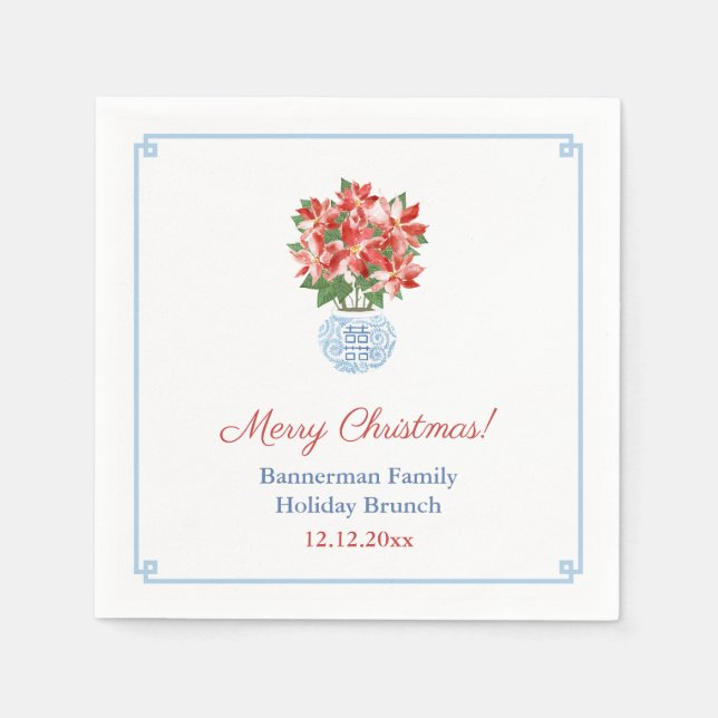 Chic Red Poinsettia Weihnachtsfeier Pflanze Serviette (Vorderseite)