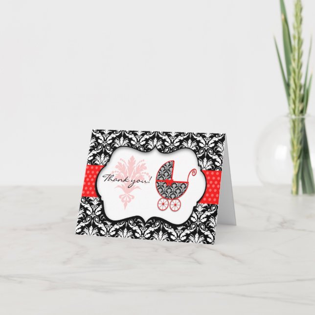 Chic Red Polka Dot Damask Kinderdusche Danke (Vorderseite)