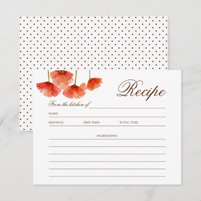Chic Red Poppy Blume Brautparty Rezept Karte (Vorne/Hinten)