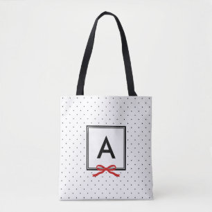 Chic Red Ribbon Polka Dot Pattern Monogramm Tasche