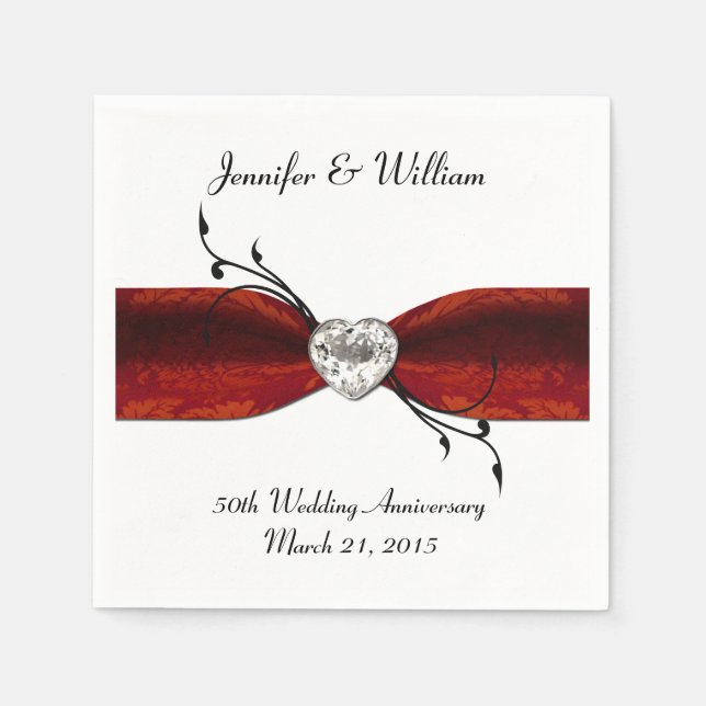 Chic Red Ribbon und Herz Custom Paper Napkins Serviette (Vorderseite)