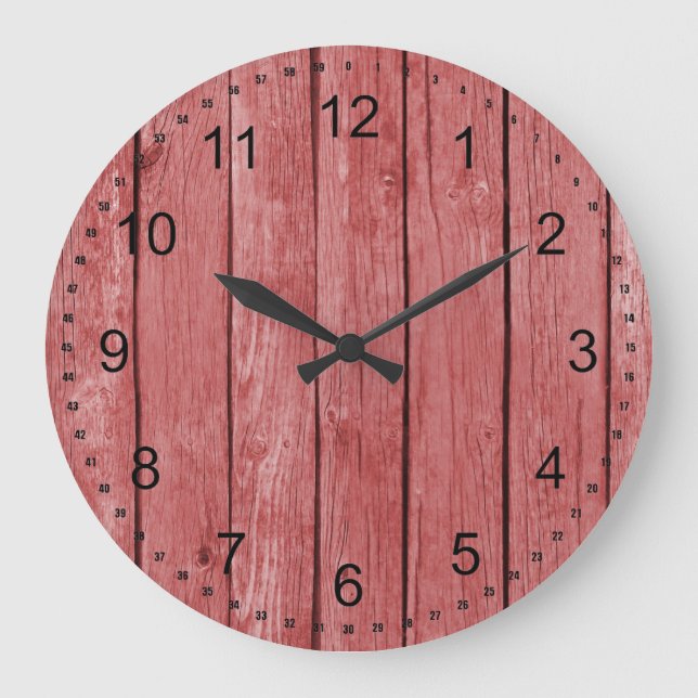 Chic Red Rustic Imitats Wood Große Wanduhr (Vorderseite)