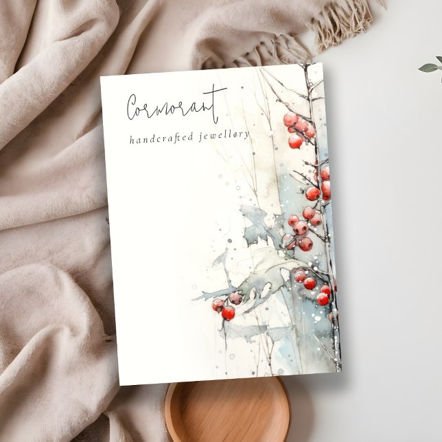Chic Red Snow Winter Berries Blank Jewelry Holder Visitenkarte (Von Creator hochgeladen)