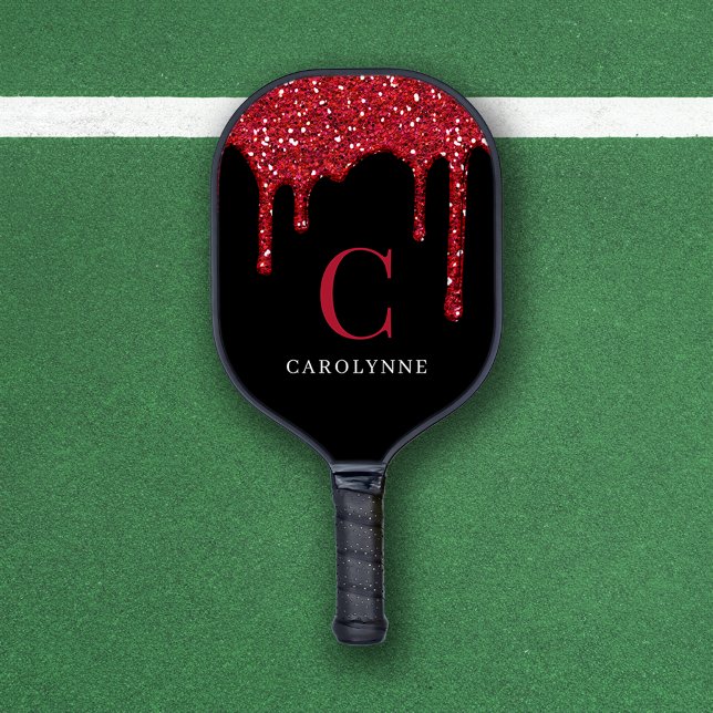 Chic Red Sparkle Glitzer Tropfens Monogram Pickleball Schläger (Chic Red Sparkle Glitter Drips Monogram Pickleball Paddle)
