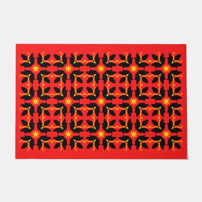 Chic Red Tile Blume Muster große Tor Mat Fußmatte (Vorderseite)