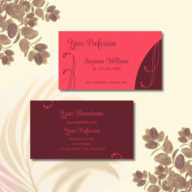 Chic Red und Burgund Ornamental Squigglg Verziert Visitenkarte (Von Creator hochgeladen)