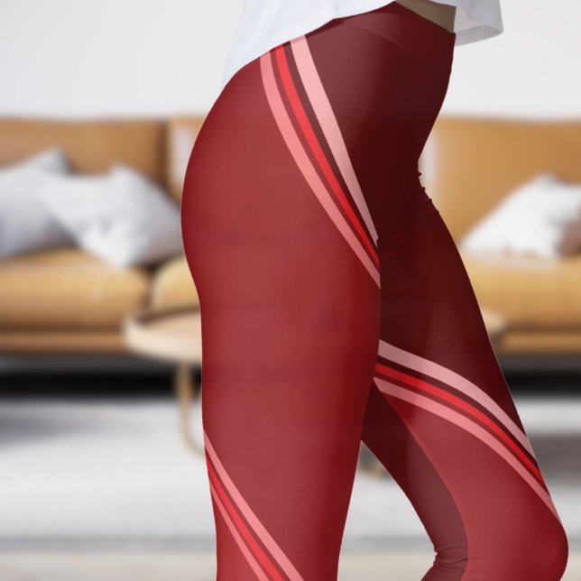 Chic Red unter Graubanddruck Leggings (Chic Red under Gray Banded Print Leggings)