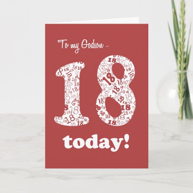 Chic Red, White 18. Geburtstag für Godson Karte (Vorderseite)