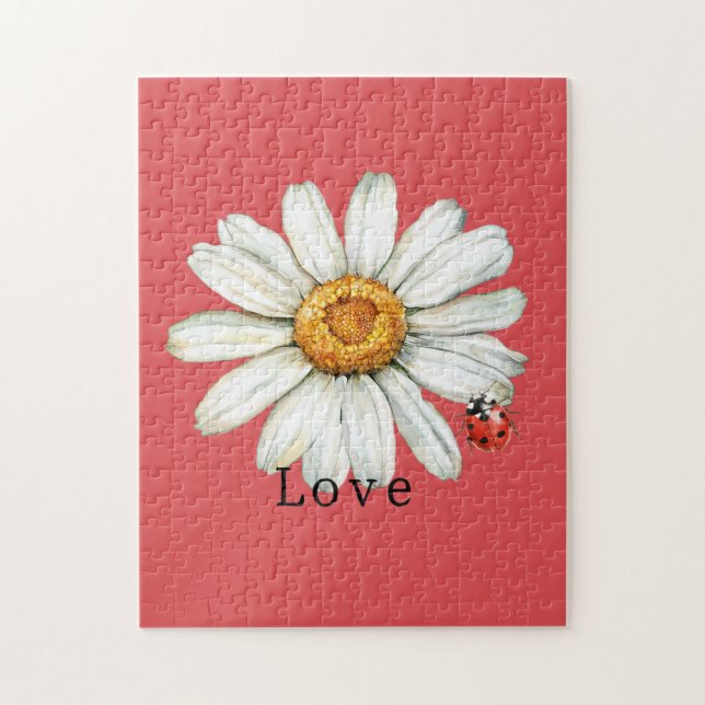 Chic Red White Daisy Flower Ladybug (Vertikal)