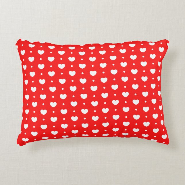 Chic Red White Hearts Muster Akzent Pillow Dekokissen (Vorderseite)