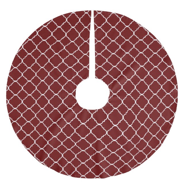 Chic Red White Quatrefoil Polyester Weihnachtsbaumdecke (Vorderseite)