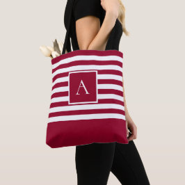 CHIC RED WHITE STRIPE Square Letter Monogram Tasche
