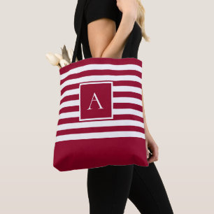 CHIC RED WHITE STRIPE Square Letter Monogram Tasche