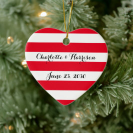 Chic Red White Stripes Skriptnamen Weihnachten Keramik Ornament