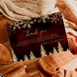 Chic Red Winter Gold Pine Hochzeit Dankeskarte
