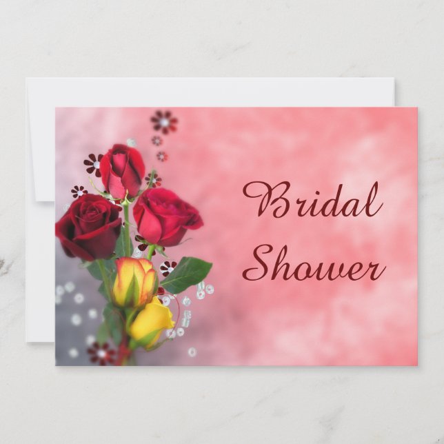 Chic Red & Yellow Roses Brautparty Einladung (Vorderseite)