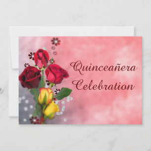 Chic Red & Yellow Roses Quinceñera Celebration Einladung