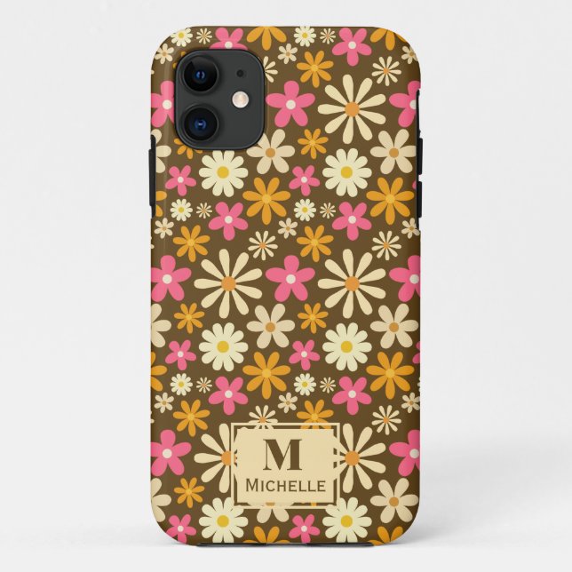 Chic Retro 70er Groovy Hippie Blume Monogramm Case-Mate iPhone Hülle (Rückseite)