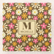 Chic Retro 70er Groovy Hippie Blume Monogramm