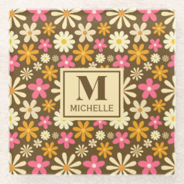 Chic Retro 70er Groovy Hippie Blume Monogramm Glasuntersetzer