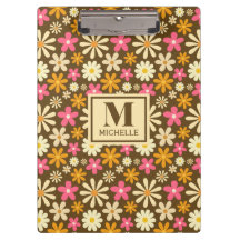 Chic Retro 70er Groovy Hippie Blume Monogramm